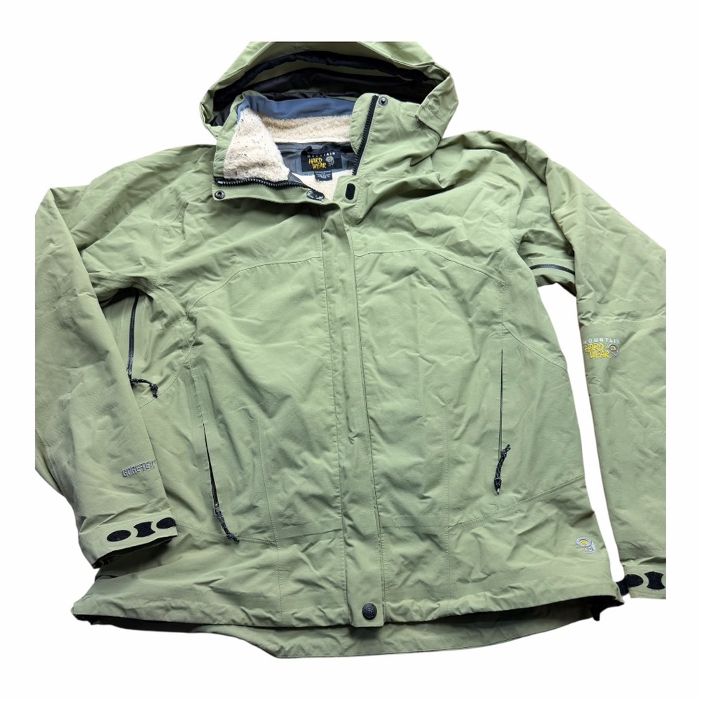 Mountain Hardwear Goretex Jacket Womens Size L/G Green Parka Hood